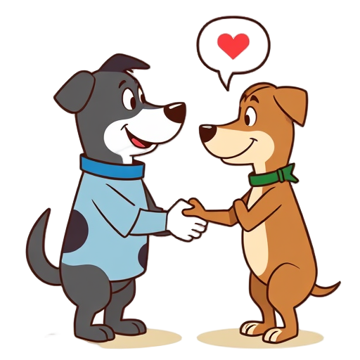 "dog and human" "handshake trust" "speech bubbles" "playful interaction"