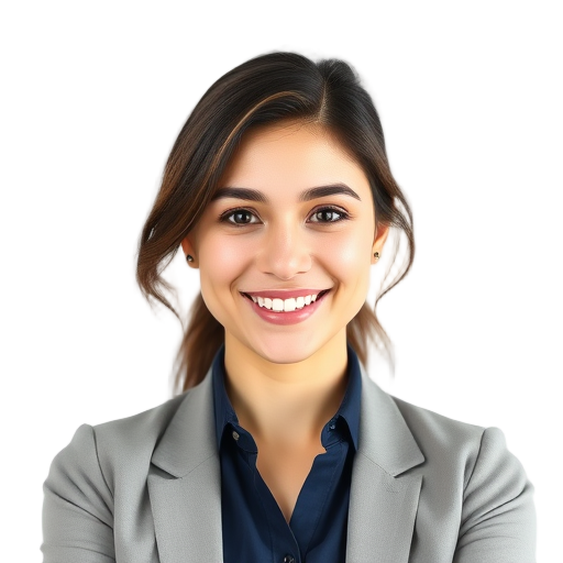 A person smiling to the camera with a white background looking like