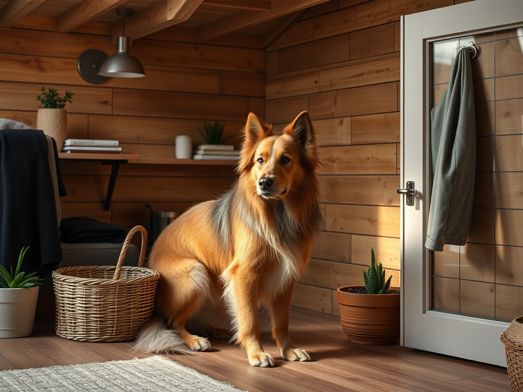 "Warme studiohoek met zorg-professional en rustige hond naast een open notitieboek; uitnodigende zachte verlichting; handgebaar richting toekomstige stap; educatieve sfeer."