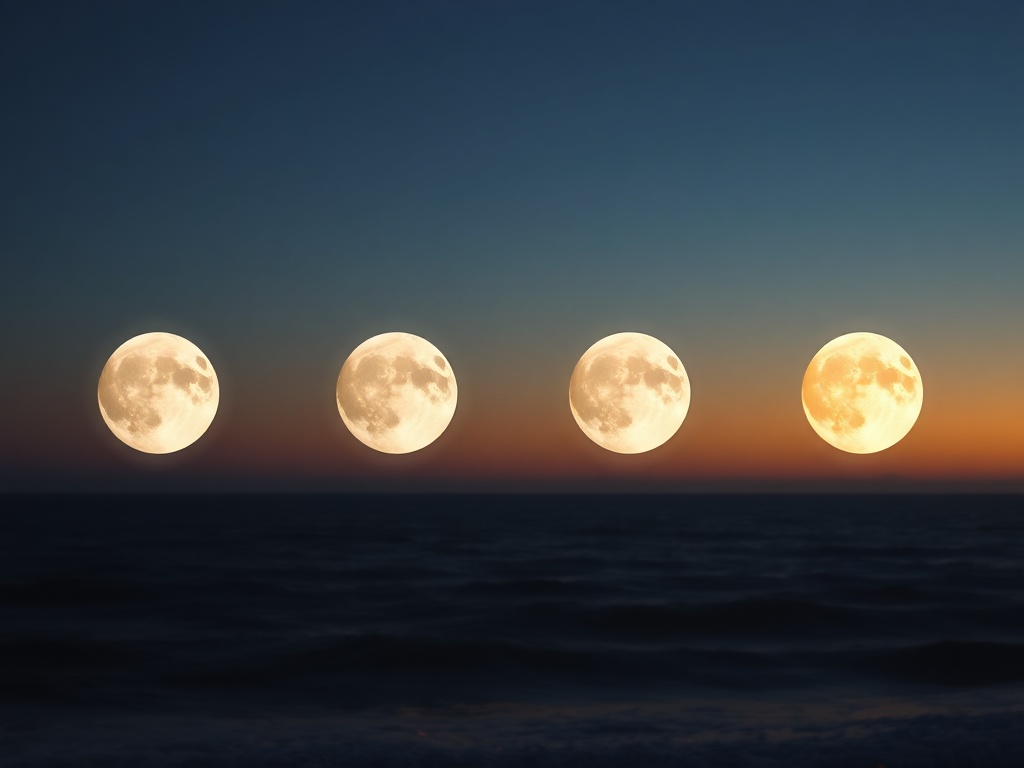 "A luminous moonlit scene guiding a serene, sensitive person through four phases