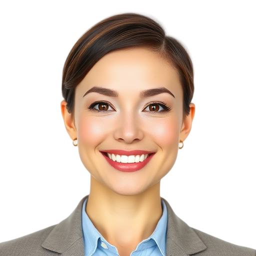 A confident entrepreneur smiling to the camera with a white background looking like