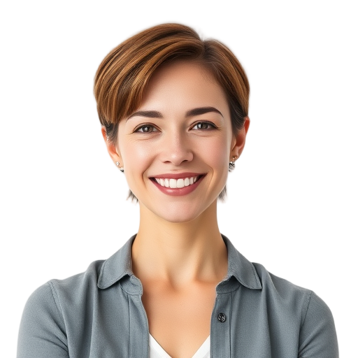 A person smiling to the camera with a white background looking like