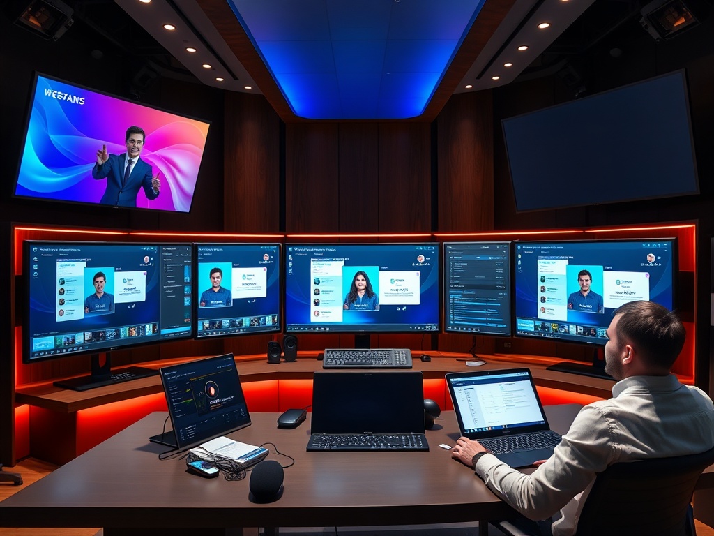"A sleek webinar studio control room