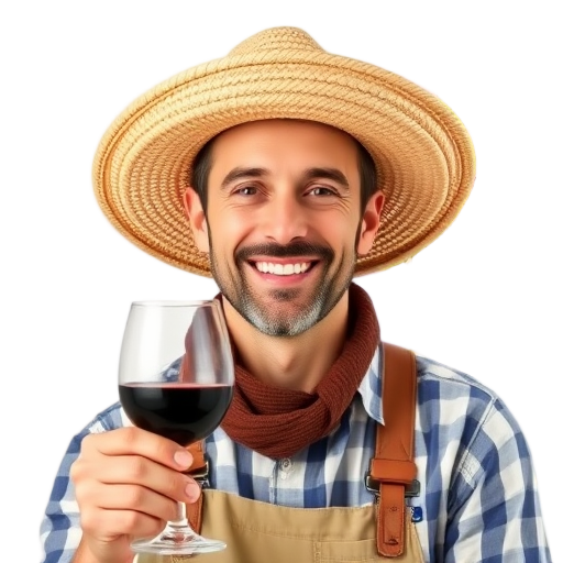 Een lachende man met een glas wijn op een witte achtergrond.