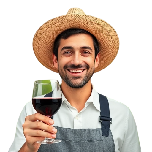 Een lachende man met een glas wijn.