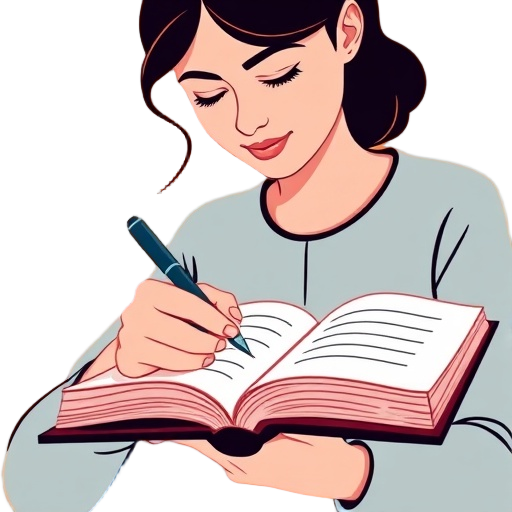 "woman writing" "open journal" "warm orange background"