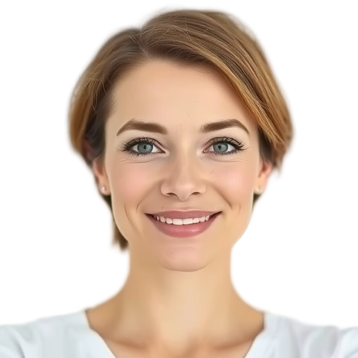 A person smiling to the camera with a white background looking like