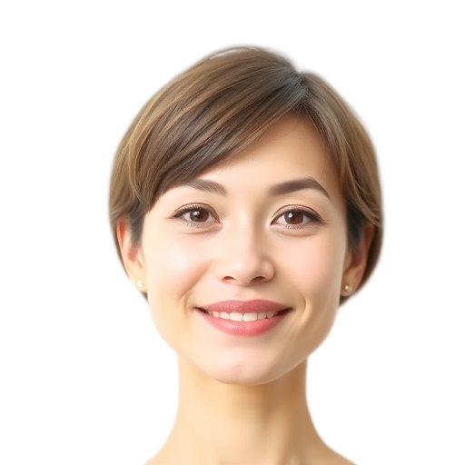 A person smiling to the camera with a white background looking like