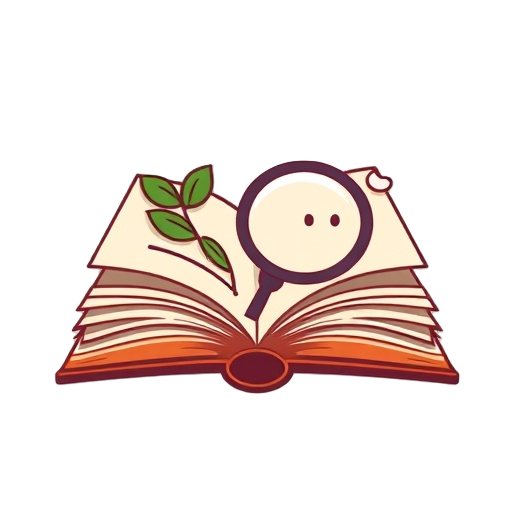 "mini guide book" "open pages" "magnifying glass" "hidden face" "speech bubbles" "growth plant" "bright light" "clean lines" "warm colors"