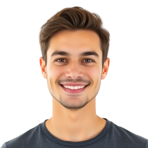 A person smiling to the camera with a white background looking like