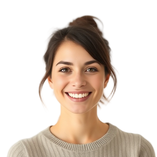 A person smiling to the camera with a white background looking like