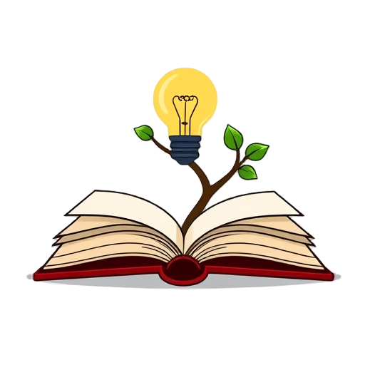 Open boek met een gloeilamp en takken.