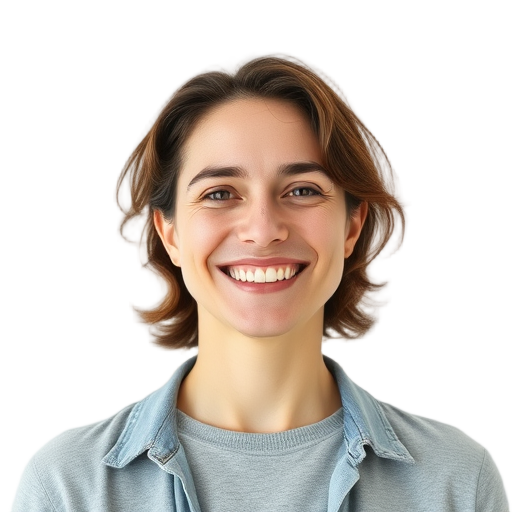 A person smiling to the camera with a white background looking like