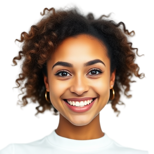 Een persoon met een brede glimlach tegen een witte achtergrond.