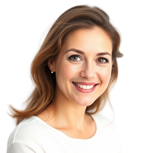 Een persoon die glimlacht naar de camera met een witte achtergrond.