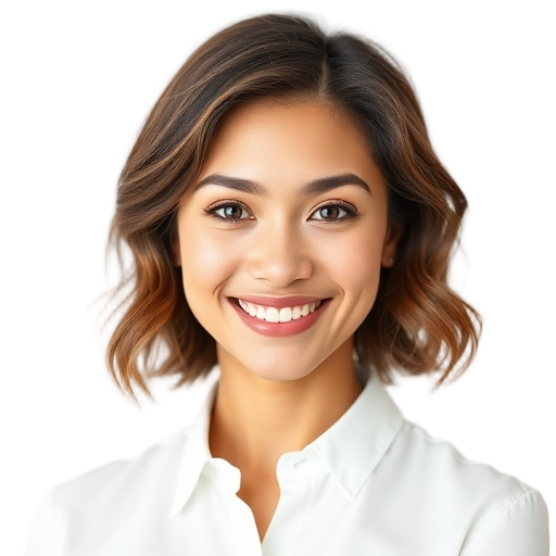 A person smiling to the camera with a white background looking like