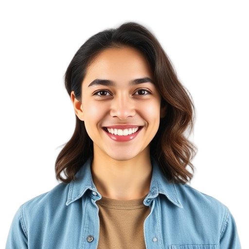 A person smiling to the camera with a white background looking like