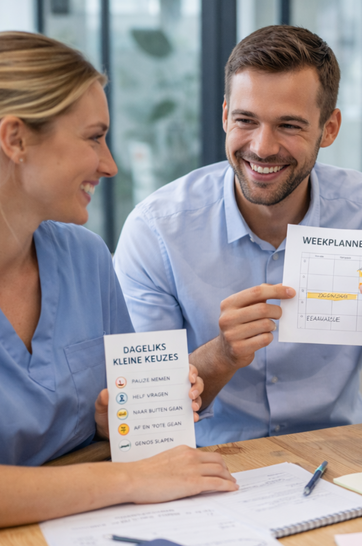 Team tijdens interactieve workshop over invloed op je werk en werkplezier.