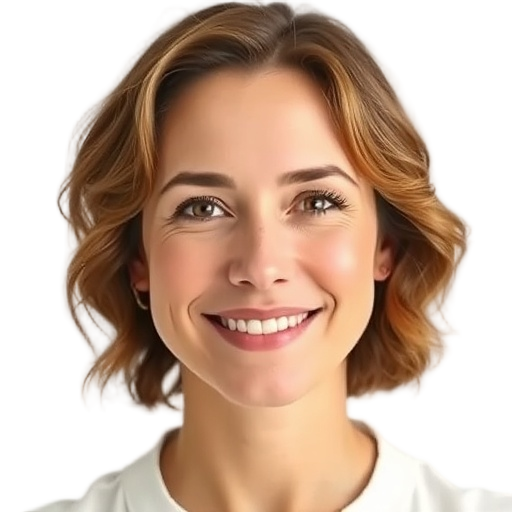 A person smiling to the camera with a white background looking like