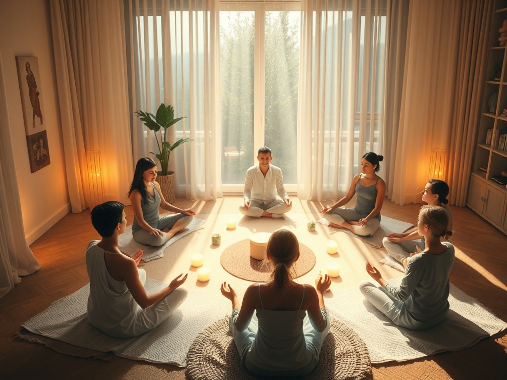 "A serene online group healing scene