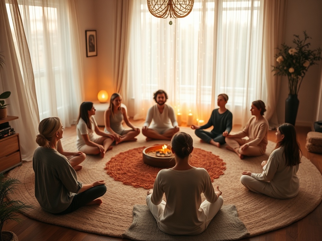 "A serene online group healing scene