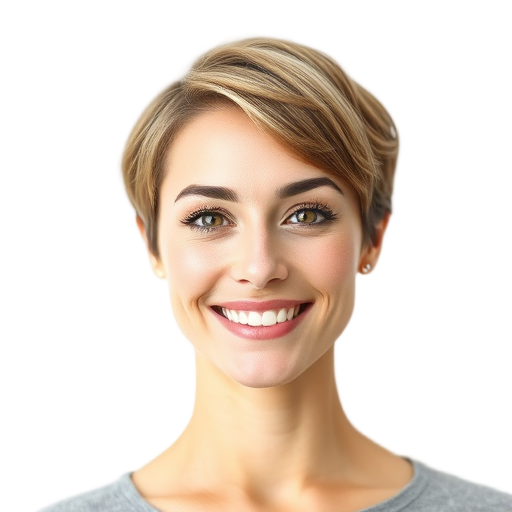 A person smiling to the camera with a white background looking like