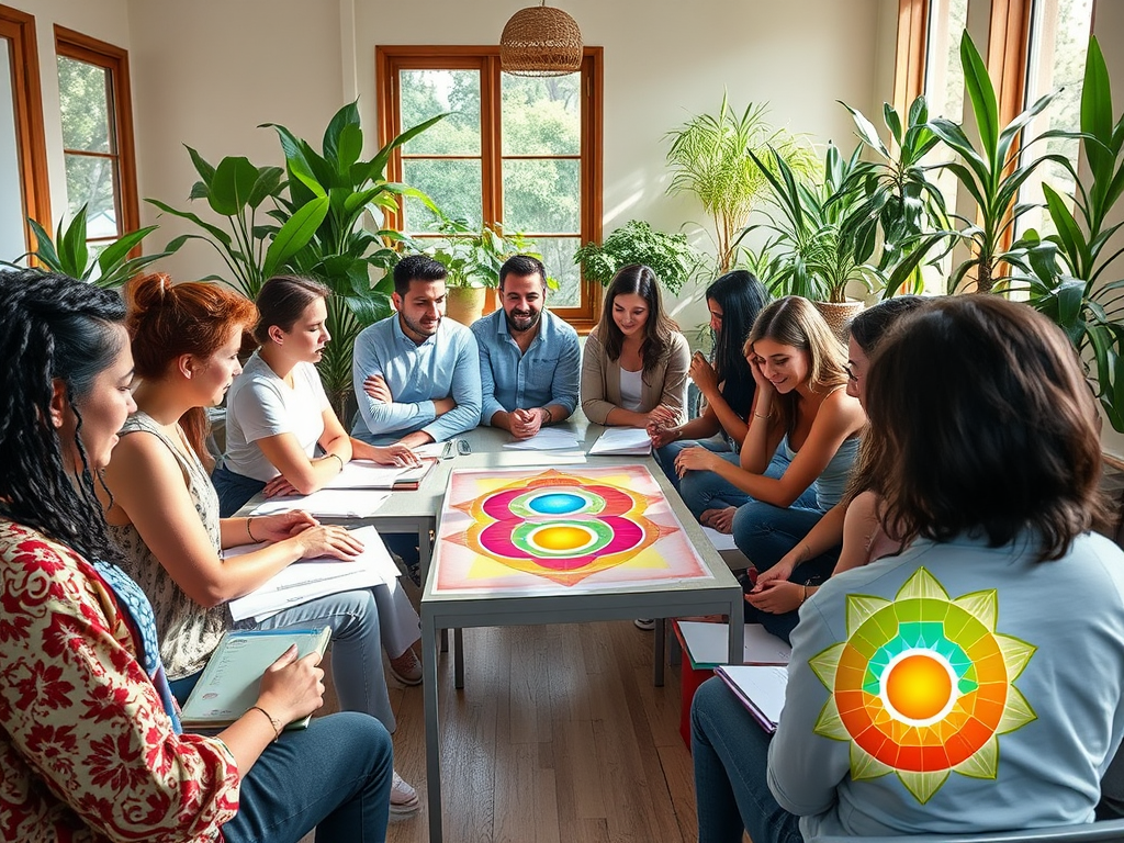 Een groep diverse deelnemers in een lichte workshop.
