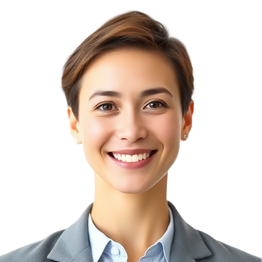 A person smiling to the camera with a white background looking like