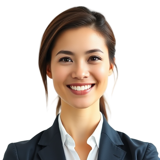 A person smiling to the camera with a white background looking like