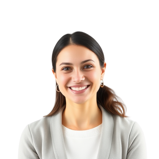 A person smiling to the camera with a white background looking like