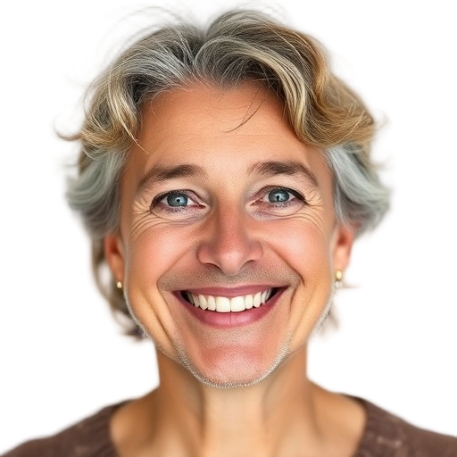 A person smiling to the camera with a white background looking like