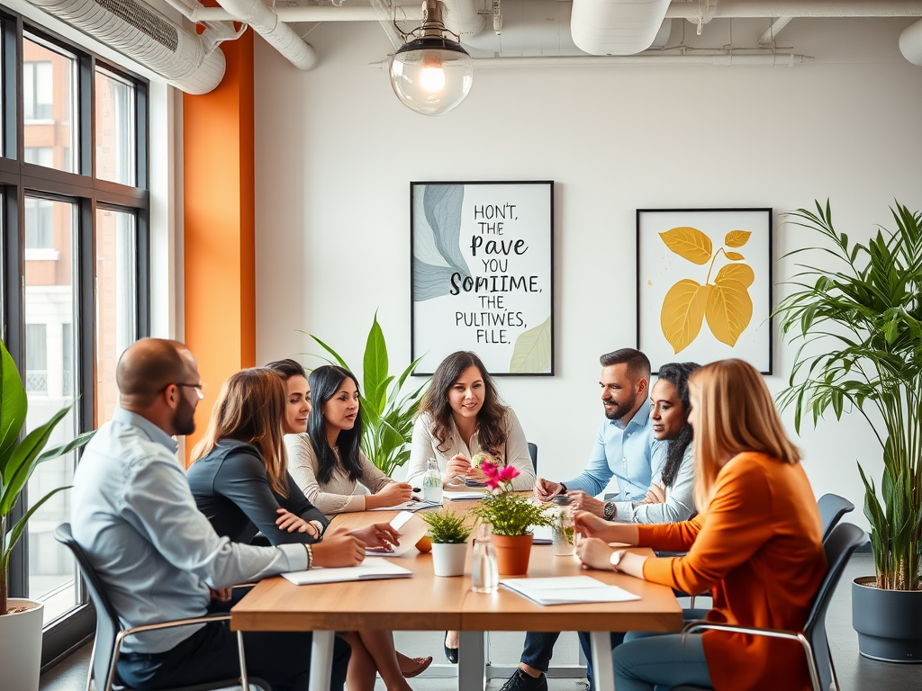 Een diverse groep professionals in een moderne kantoorruimte.