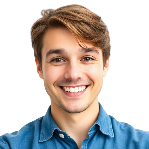 Een lachende persoon met een witte achtergrond.