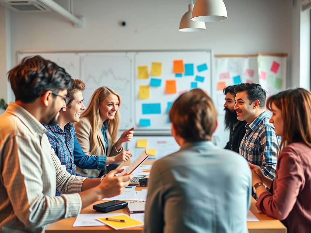 Een diverse groep mensen in een levendige workshop.