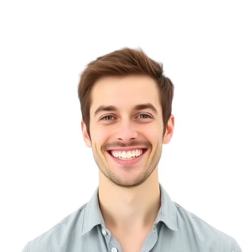 A person smiling to the camera with a white background looking like