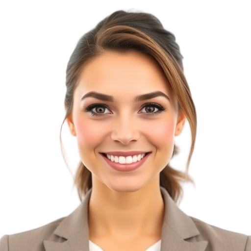 A person smiling to the camera with a white background looking like
