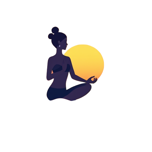 Een serene yogasessie met een figuur in meditatie, zonsondergang.