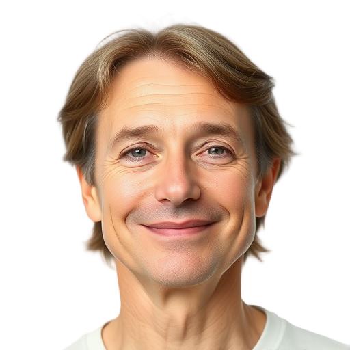 Een persoon die naar de camera glimlacht met een witte achtergrond.