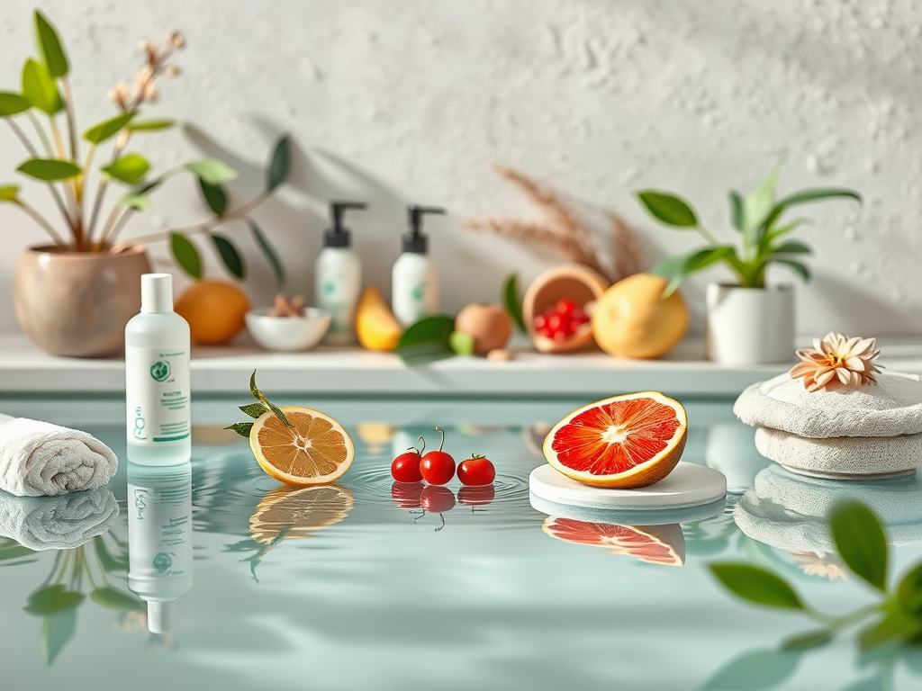 Een serene spa-omgeving met natuurlijke ingrediënten en fruit.