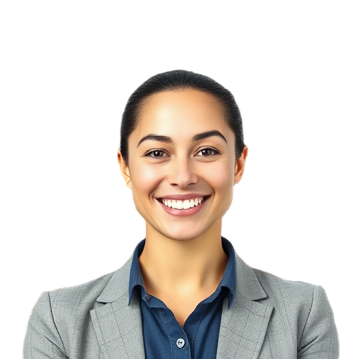 A person smiling to the camera with a white background looking like