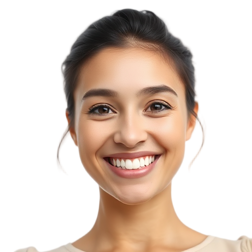 Een persoon die naar de camera lacht met een witte achtergrond.