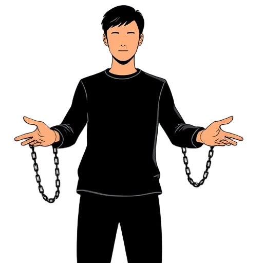 "person" "open hands" "floating chains"