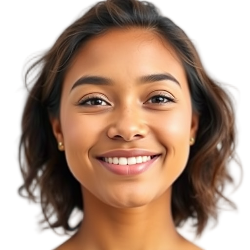 A person smiling to the camera with a white background looking like