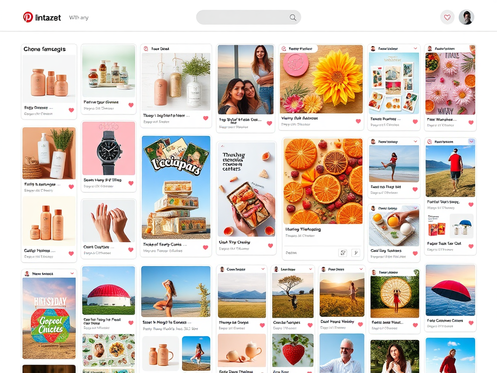 Een levendige Pinterest-bord vol kleurrijke pins en thema's.