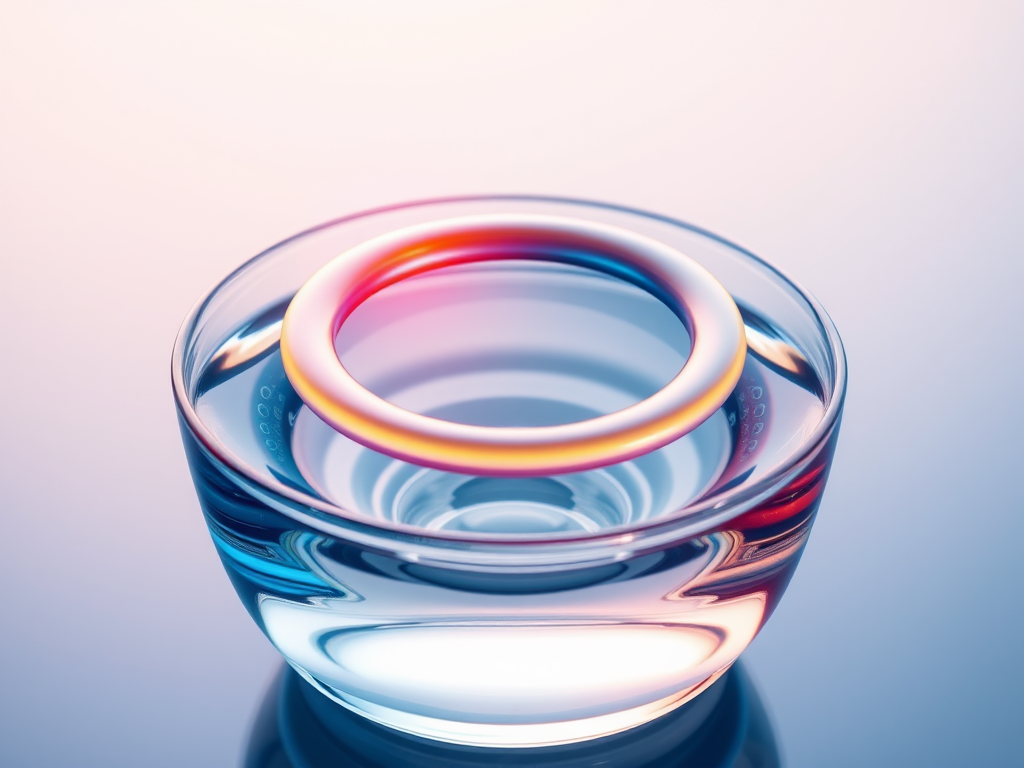 Een moderne pH-ring boven een glas water met reflecties.