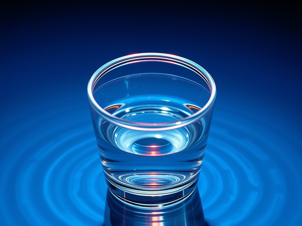 Een modern pH-ring boven een glas water met golven.