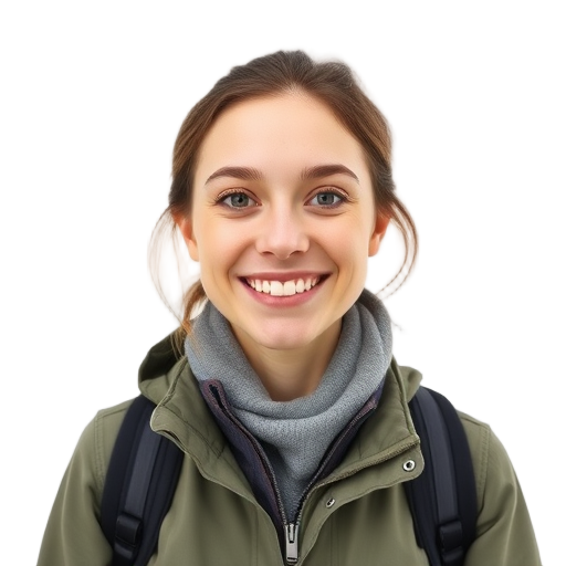 Een glimlachend persoon voor een witte achtergrond.