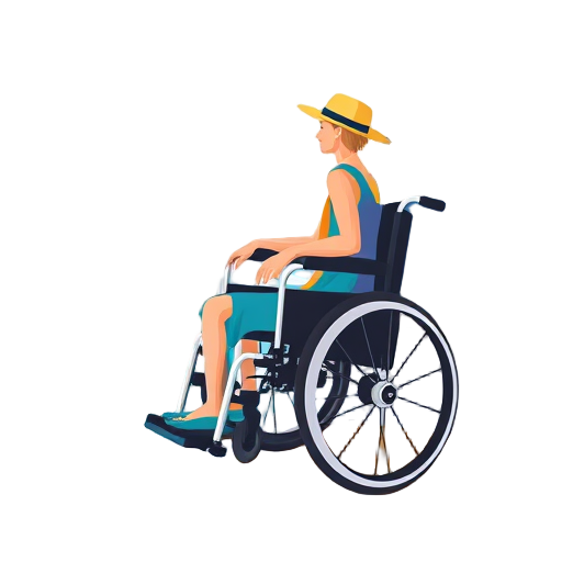 "wheelchair" "cruise ship" "comfortable seat" "person cruising" "accessible ramp" "sun hat" "ocean waves" "safety belt"