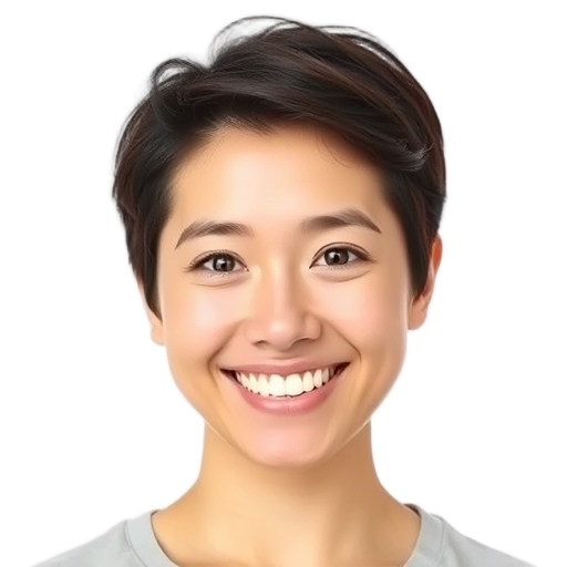 A person smiling to the camera with a white background looking like