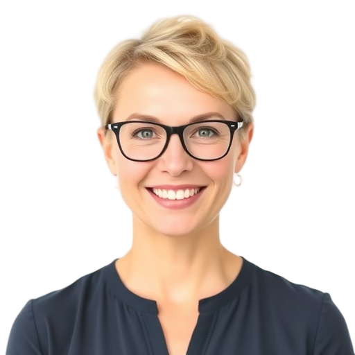 A person smiling to the camera with a white background looking like